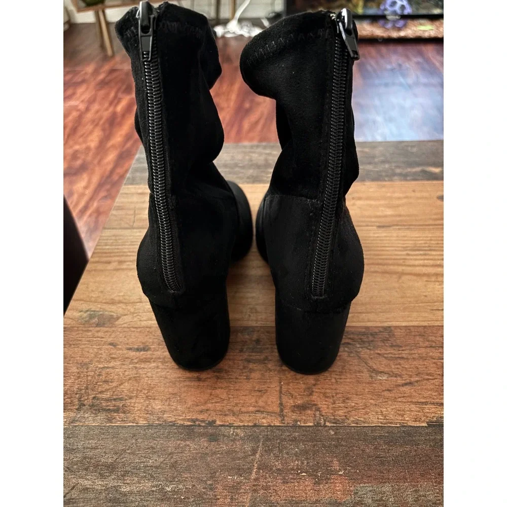 Therapy Hoxton Black‎ Faux Suede Block Heel Sock Ankle Boots Womens 7